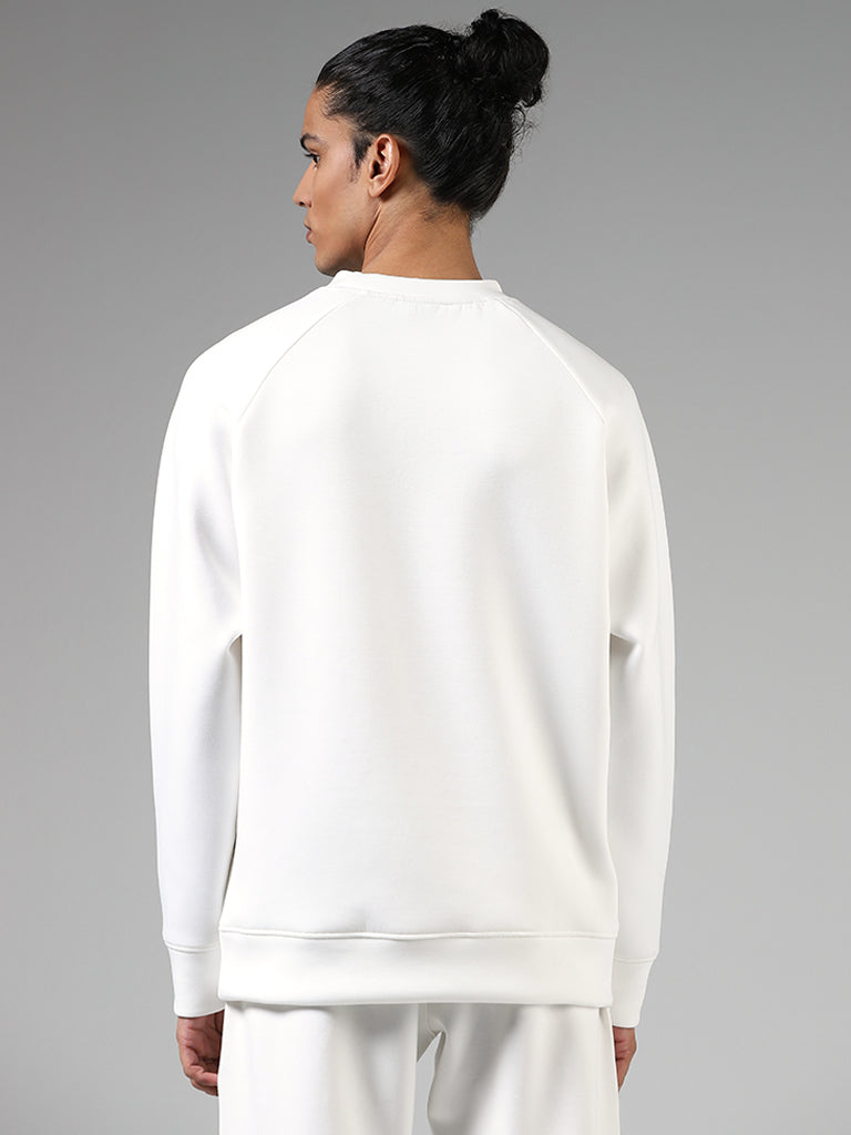 Studiofit Solid Off White Relaxed-Fit Sweatshirt