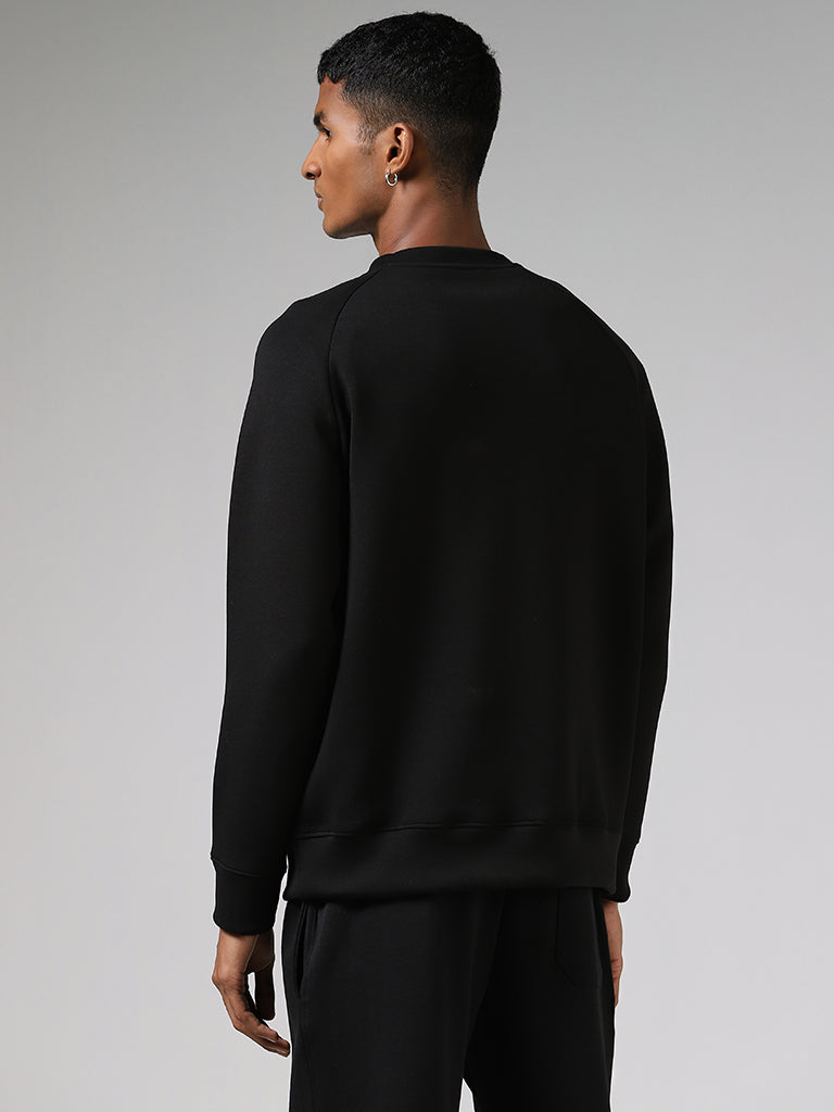 Studiofit Solid Black Relaxed-Fit Sweatshirt