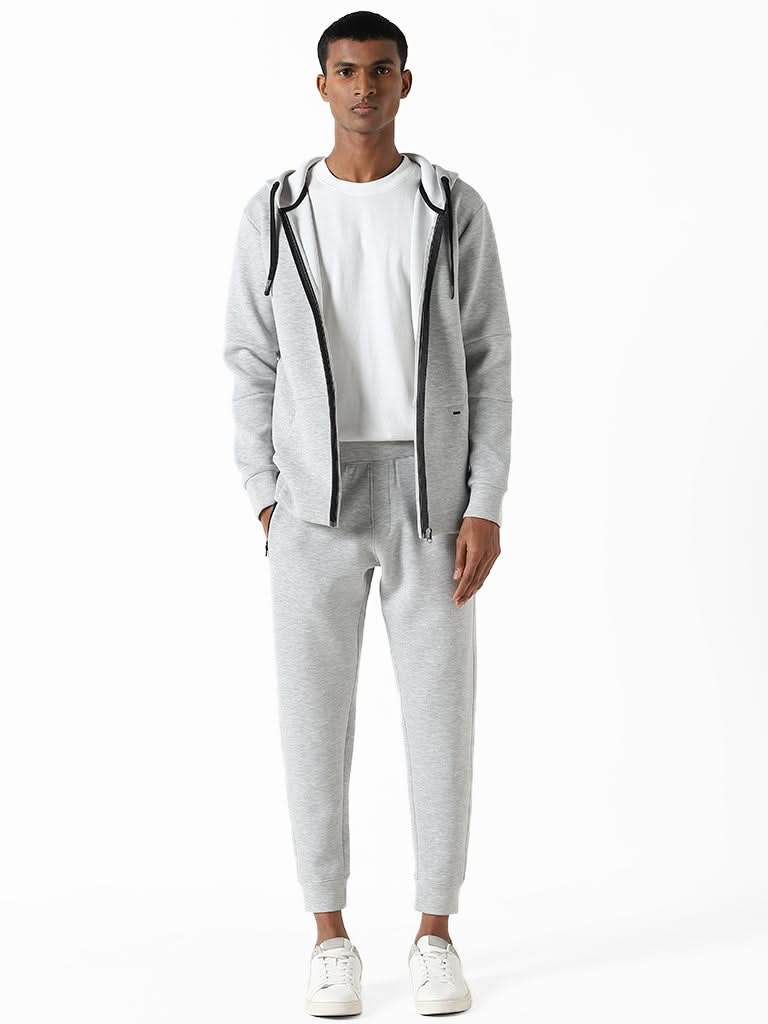 Studiofit Grey Melange Relaxed-Fit Hoodie Jacket