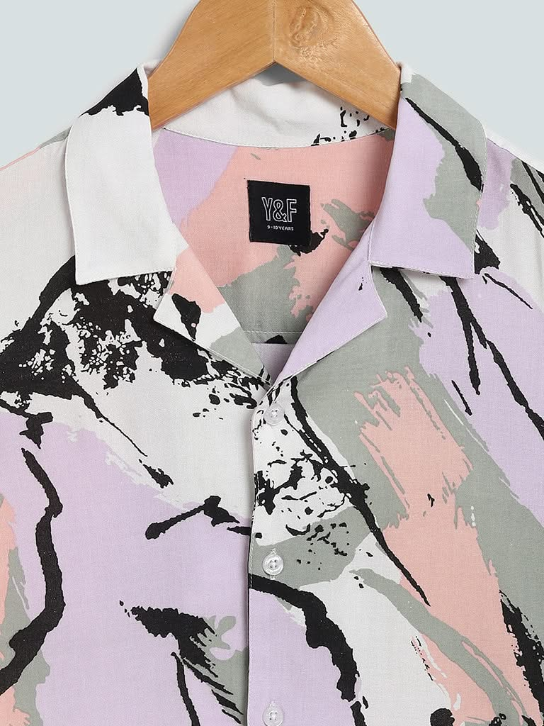 Y&F Kids Abstract Printed Lavender Shirt