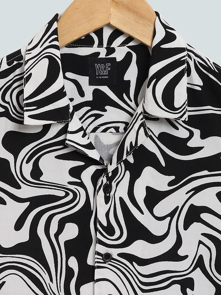 Y&F Kids Wavy Printed Black & White Shirt