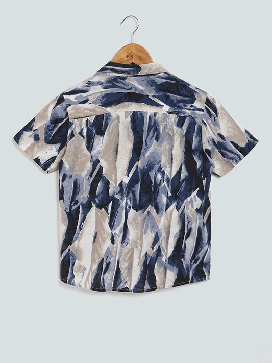 Y&F Kids Abstract Printed Indigo Blue Shirt