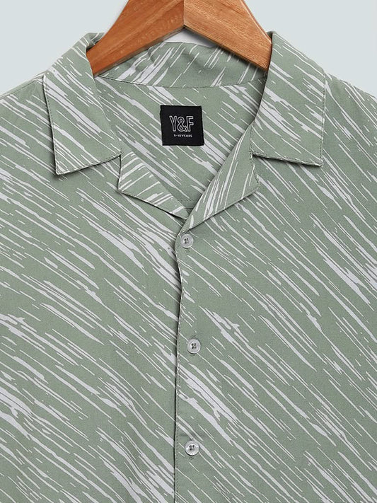 Y&F Kids Wave Printed Sage Green Shirt