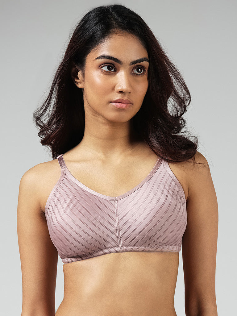 Wunderlove Light Pink Self Striped Unlined Bra