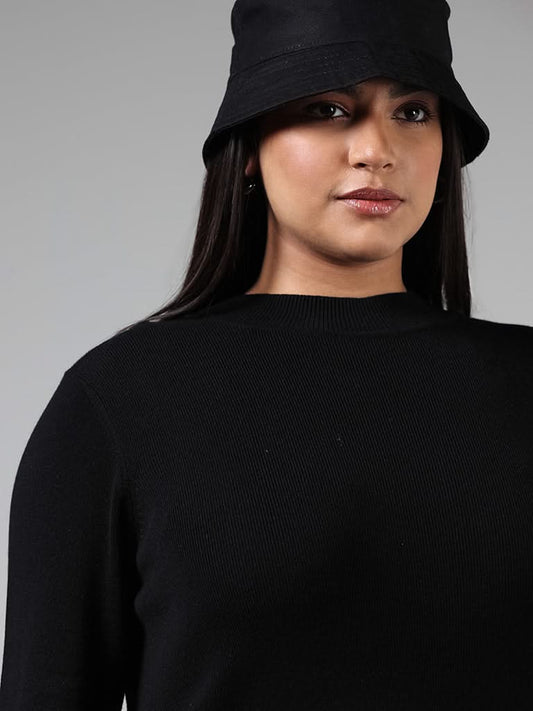 Gia Solid Black Flared Sleeve Sweater