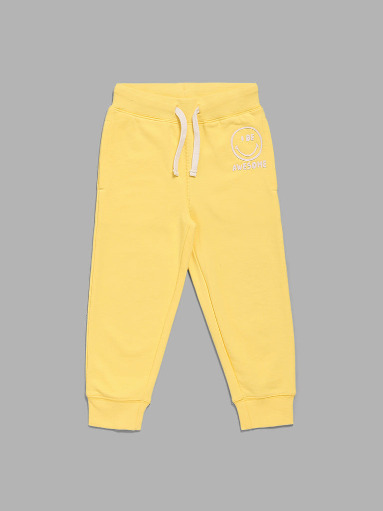 HOP Kids Yellow Smiley Printed Joggers