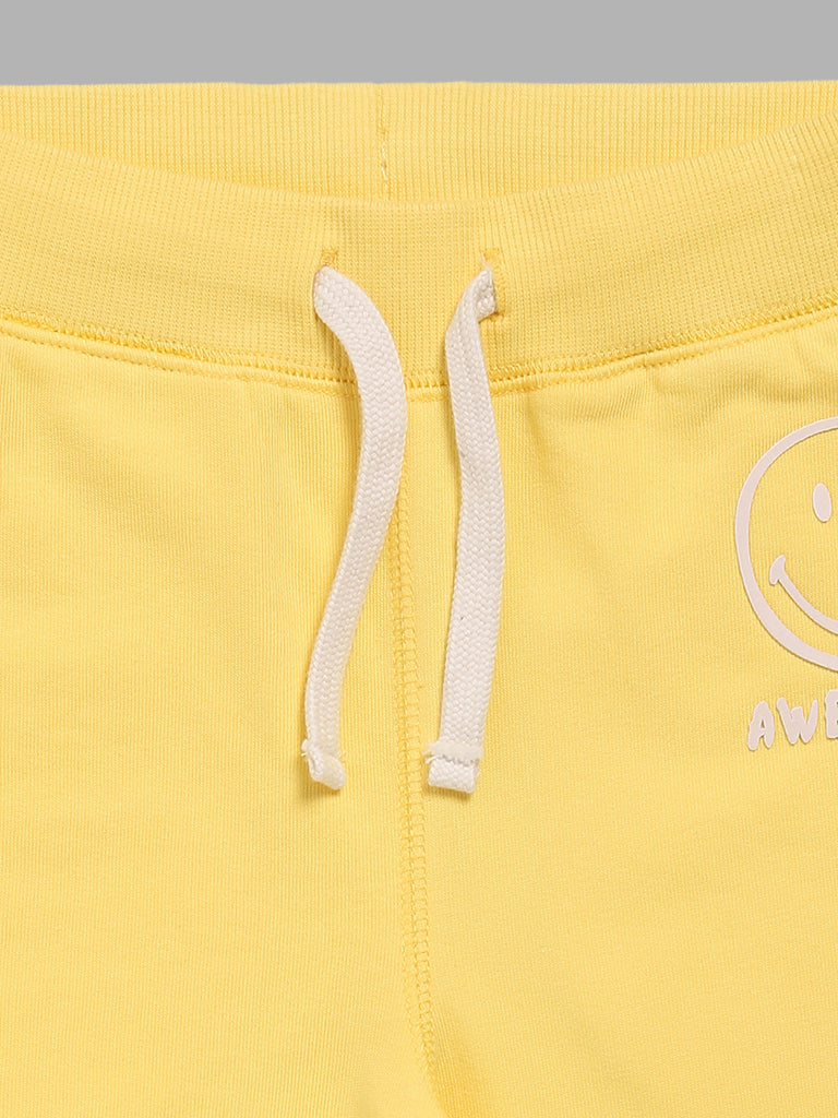 HOP Kids Yellow Smiley Printed Joggers