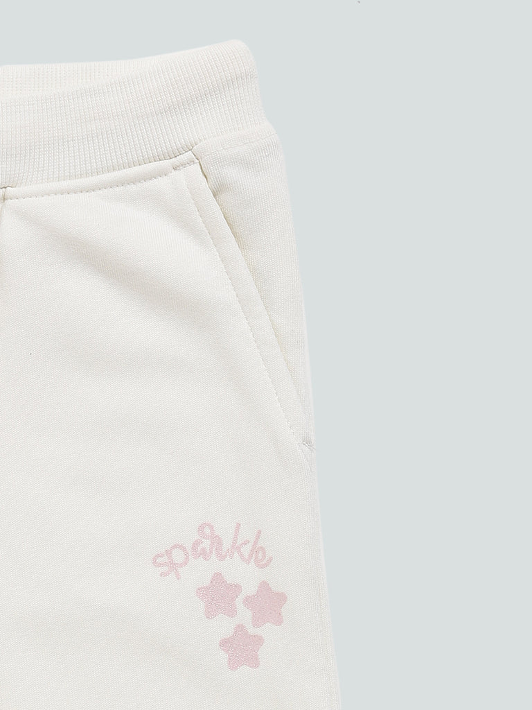 HOP Kids Off-White Shiny Star Printed Joggers