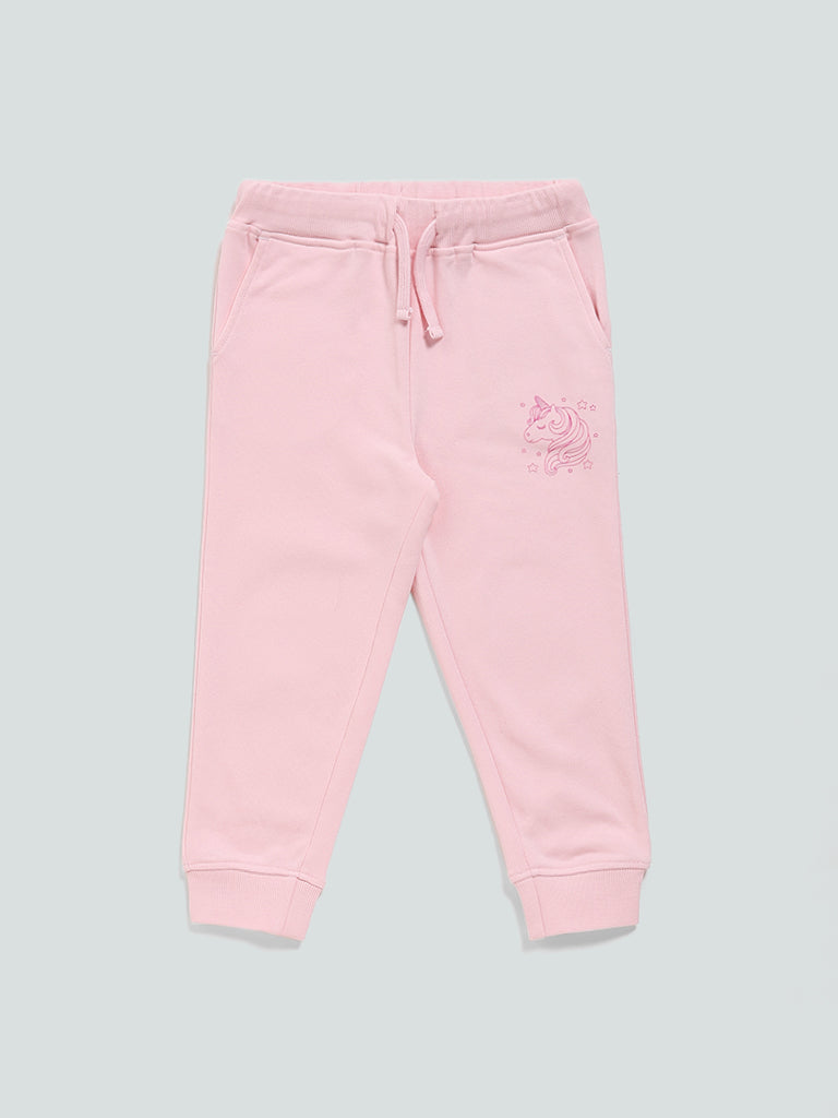 HOP Kids Pink Unicorn Printed Joggers