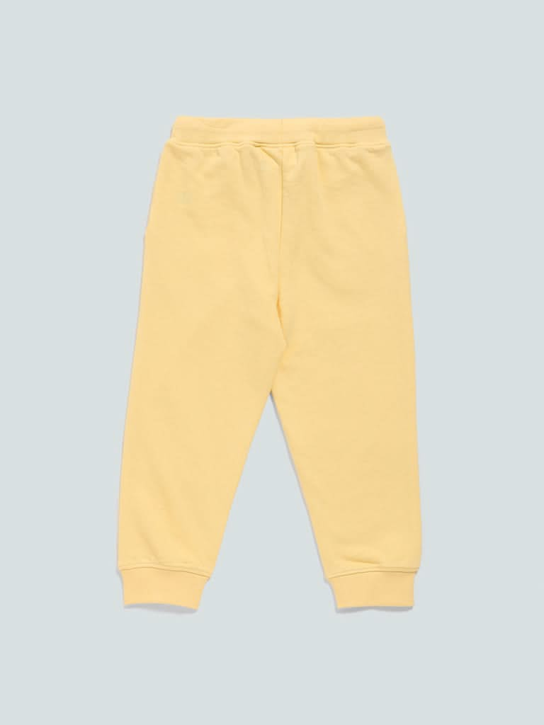 HOP Kids Yellow Shiny Printed Joggers