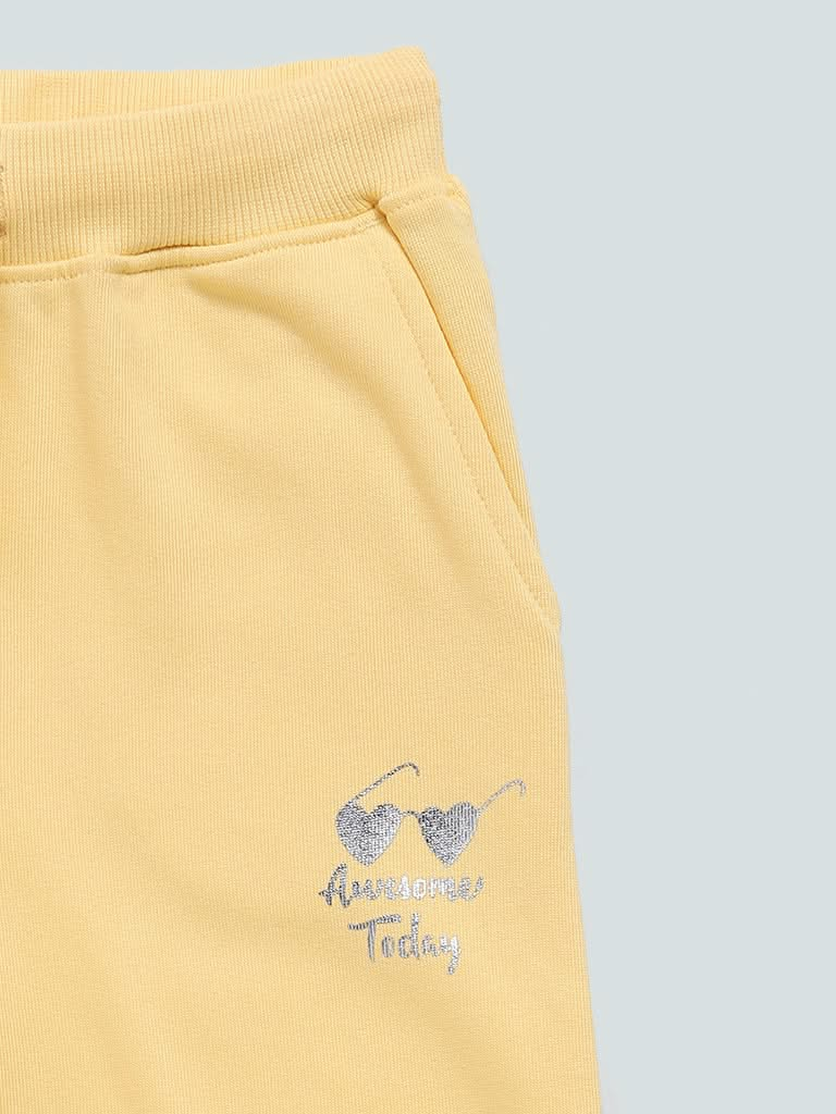 HOP Kids Yellow Shiny Printed Joggers