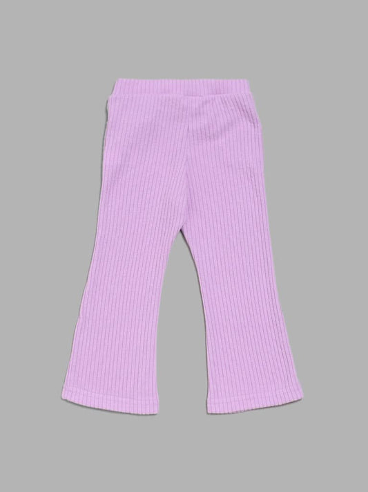 HOP Kids Self-Striped Lavender Flared Trousers