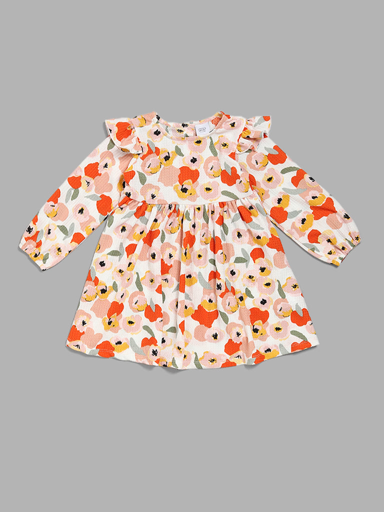 HOP Kids White Floral Printed Dress