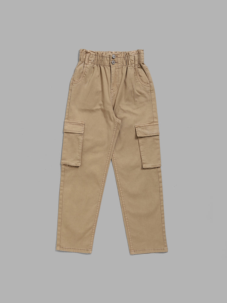 Y&F Kids Beige Relaxed - Fit High - Rise Jeans