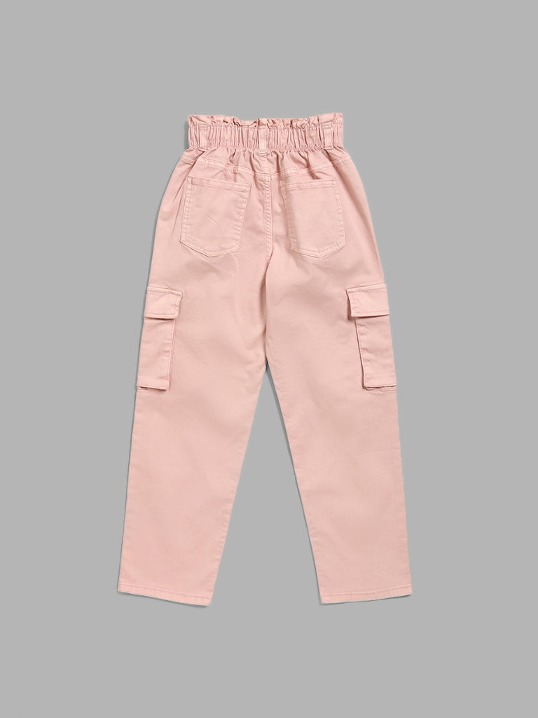 Y&F Kids Solid Light Orange Elasticated Cargo Pants