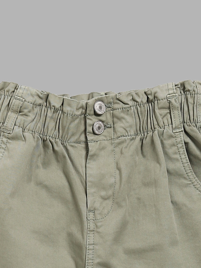 Y&F Kids Solid Light Green Elasticated Cargo Pants