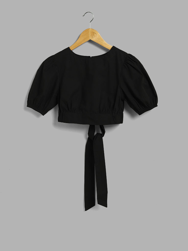 Y&F Kids Black Tie-up Crop Top