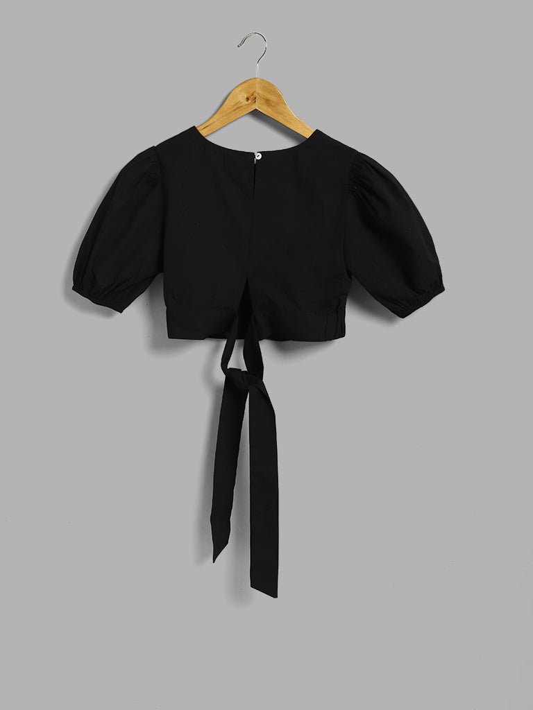 Y&F Kids Black Tie-up Crop Top