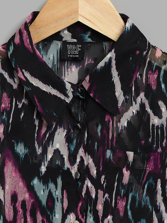 Y&F Kids Abstract Printed Multicolour Shirt with Camisole