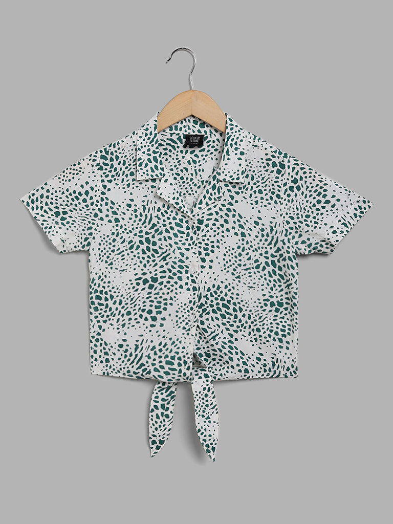 Y&F Kids Off White Abstract Printed Crop Shirt