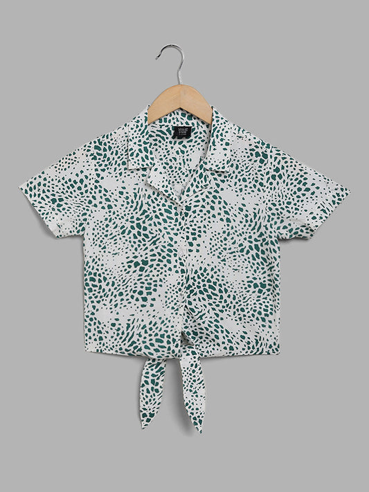 Y&F Kids Off White Abstract Printed Crop Shirt