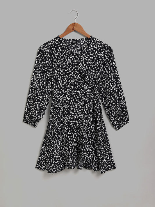 Y&F Kids Black Floral Printed Dress