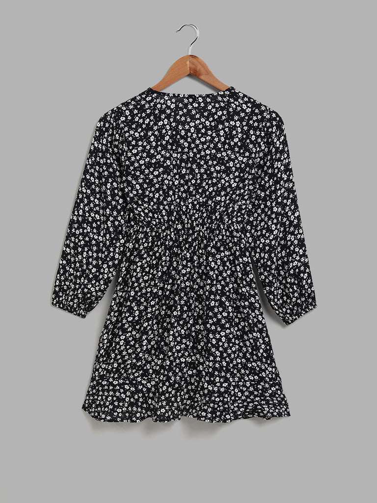 Y&F Kids Black Floral Printed Dress