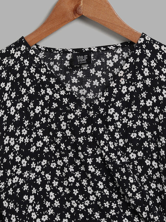 Y&F Kids Black Floral Printed Dress