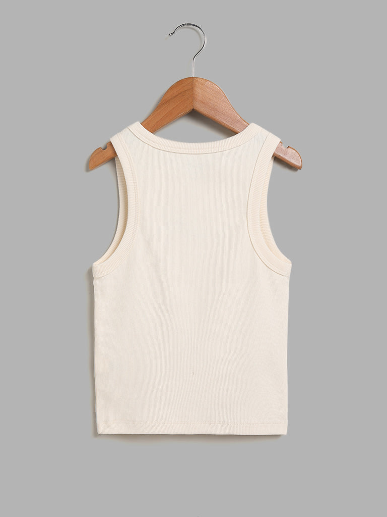 Y&F Kids Self-Striped Off White Vest