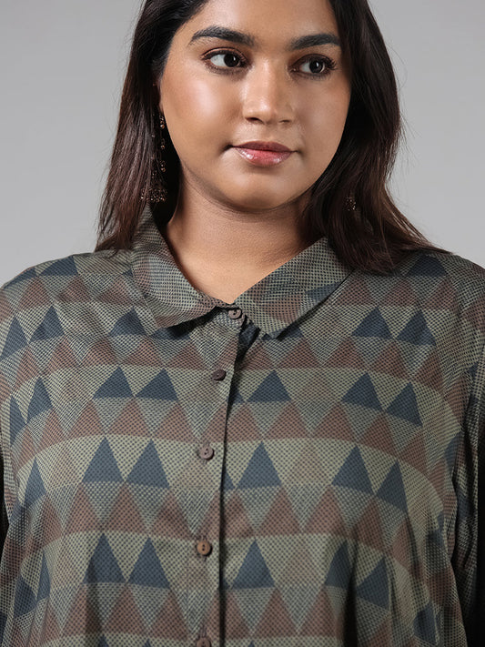 Diza Grey Geometric Printed Cotton Shirt Kurti