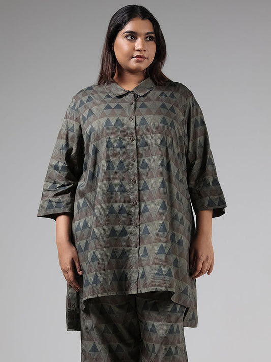 Diza Grey Geometric Printed Cotton Shirt Kurti