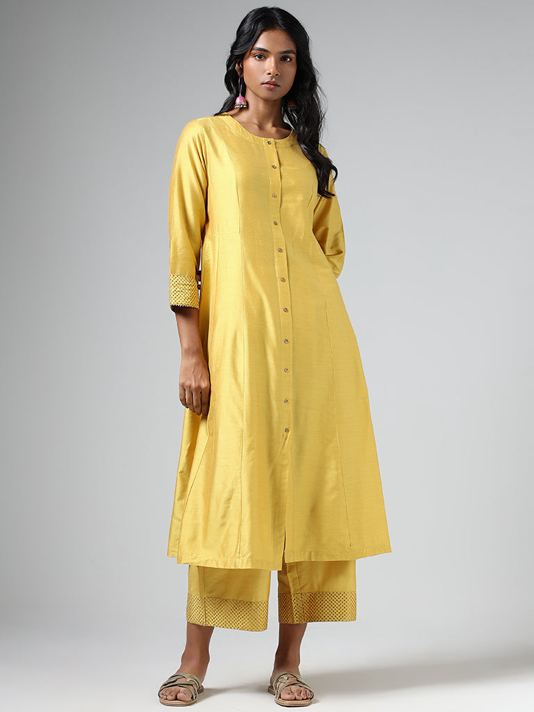 Utsa Mustard Embroidered Mid Rise Salwar