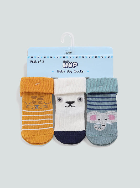 HOP Baby Multicolour Animal Printed Socks - Pack of 3