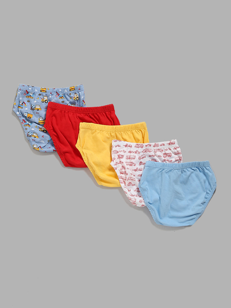 HOP Kids Plain & Printed Multicolour Briefs - Pack of 5