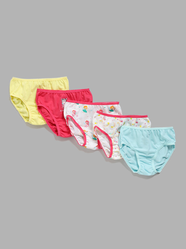 HOP Kids Fairy Printed & Plain Multicolour Briefs - Pack of 5