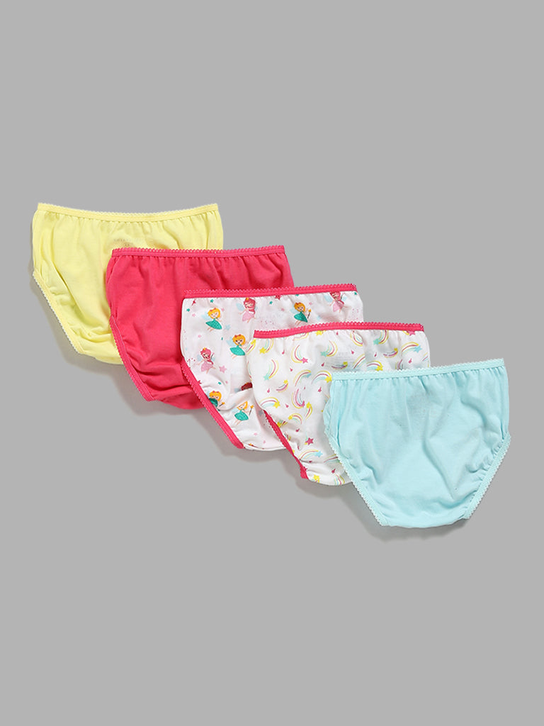 HOP Kids Fairy Printed & Plain Multicolour Briefs - Pack of 5