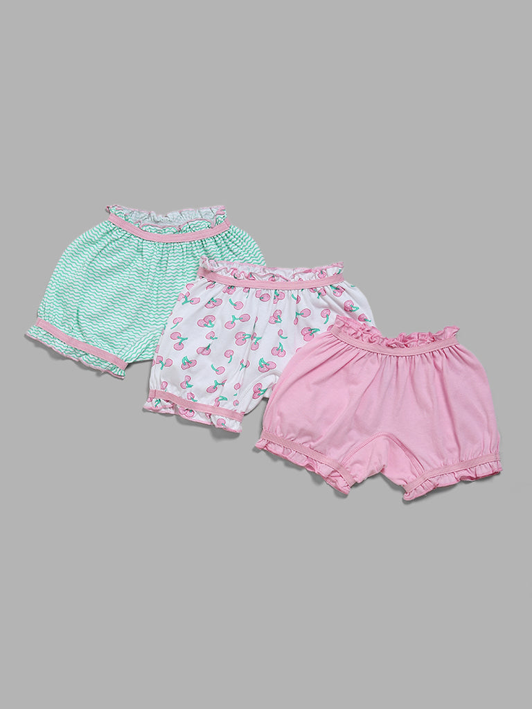 HOP Kids Pink Cherry Printed Bloomers - Pack of 3