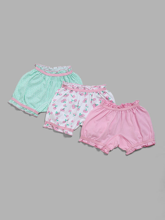 HOP Kids Pink Cherry Printed Bloomers - Pack of 3