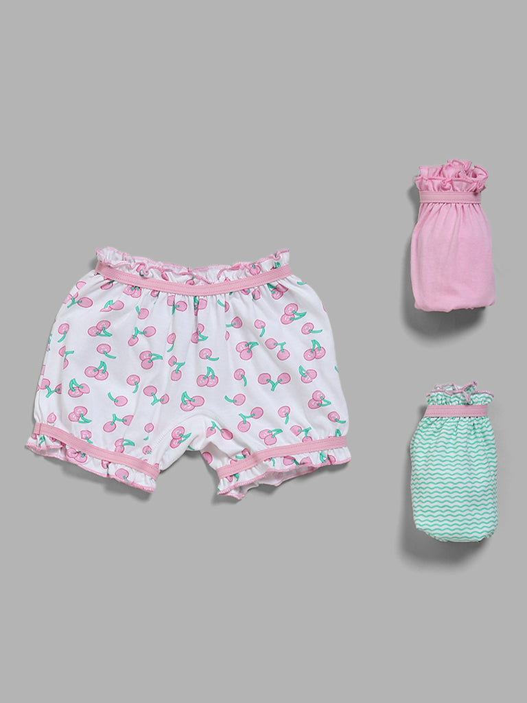 HOP Kids Pink Cherry Printed Bloomers - Pack of 3