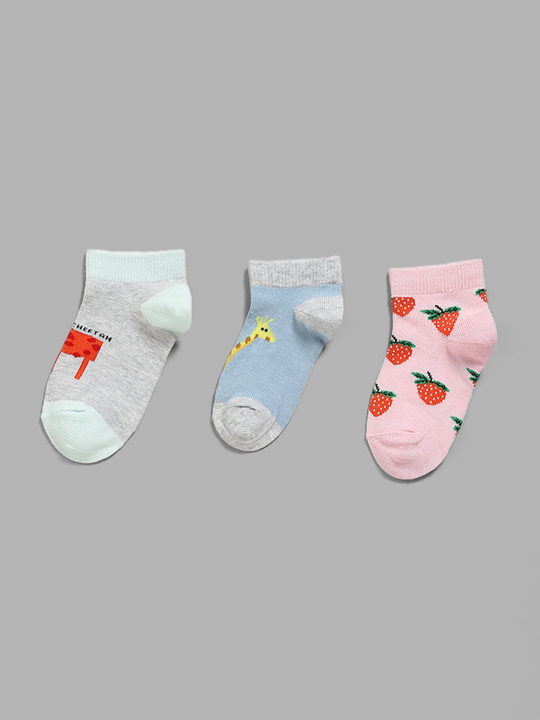 HOP Kids Multicolour Printed Socks - Pack of 3