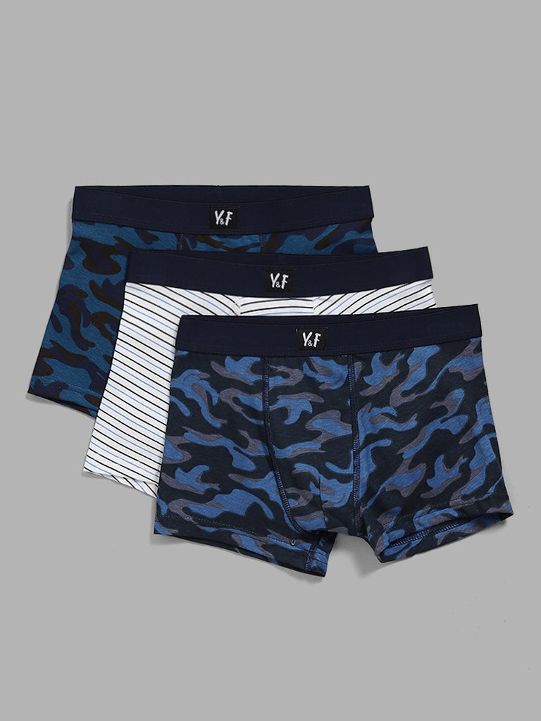 Y&F Kids Printed & Striped Multicolour Briefs - Pack of 3