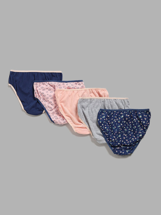 Y&F Kids Assorted Plain & Print Multicolour Briefs - Pack of 5