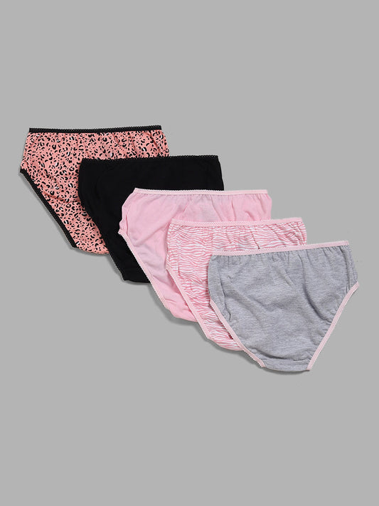 Y&F Kids Grey Melange Printed Briefs - Pack of 5