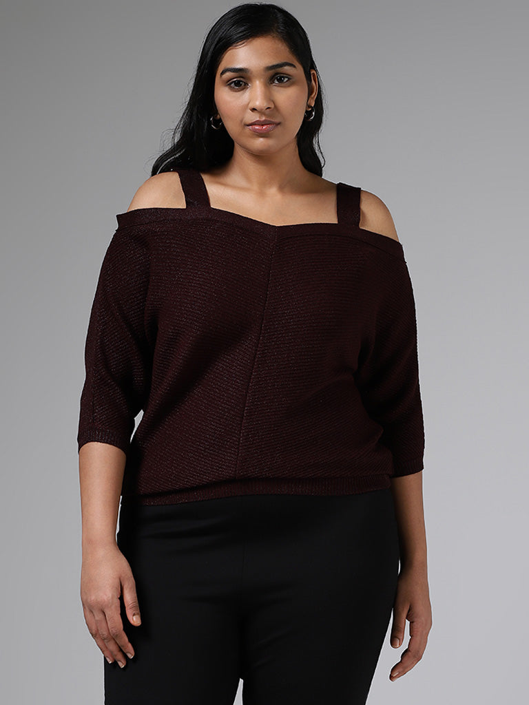 Gia Wine Knitted Off-Shoulder Top