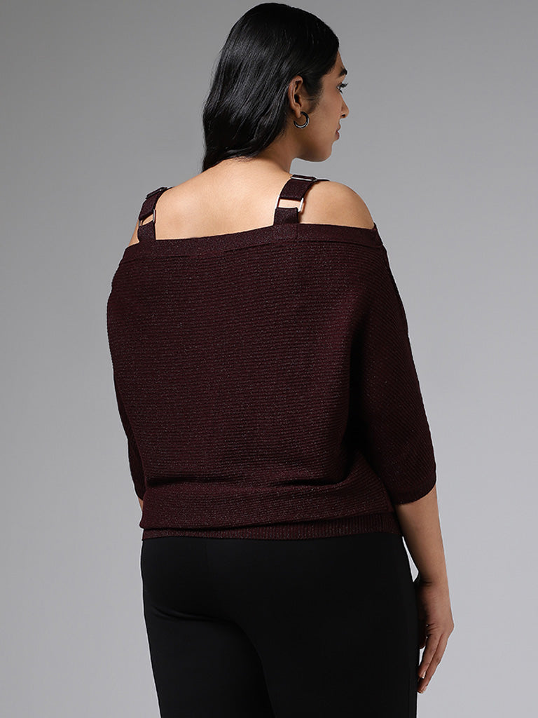 Gia Wine Knitted Off-Shoulder Top