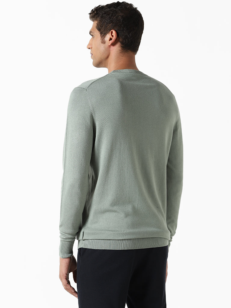 WES Formals Solid Sage Ribbed Slim-Fit Sweater