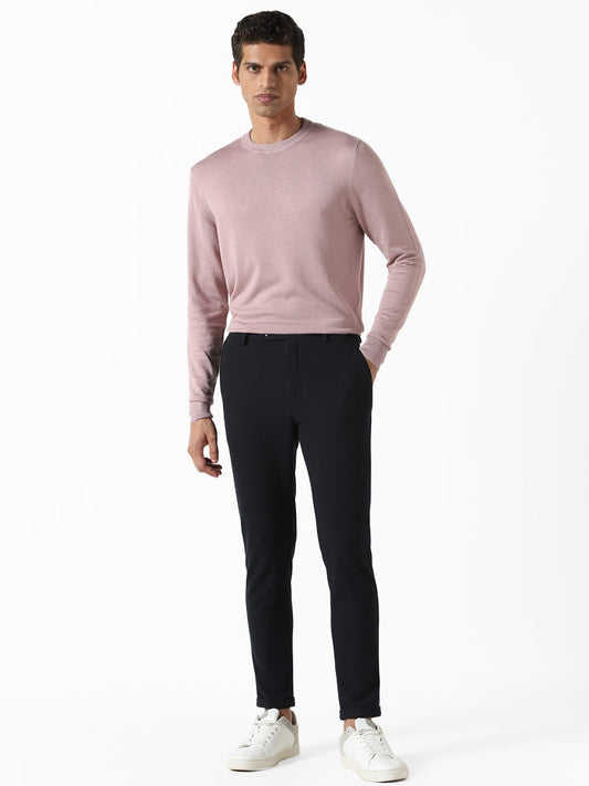 WES Formals Solid Dusty Pink Ribbed Slim-Fit Sweater