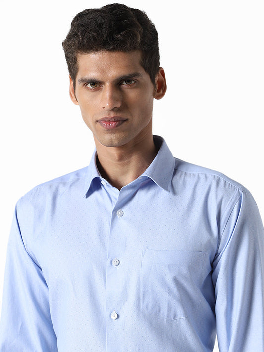 WES Formals Dobby Patterned Blue Relaxed-Fit Shirt