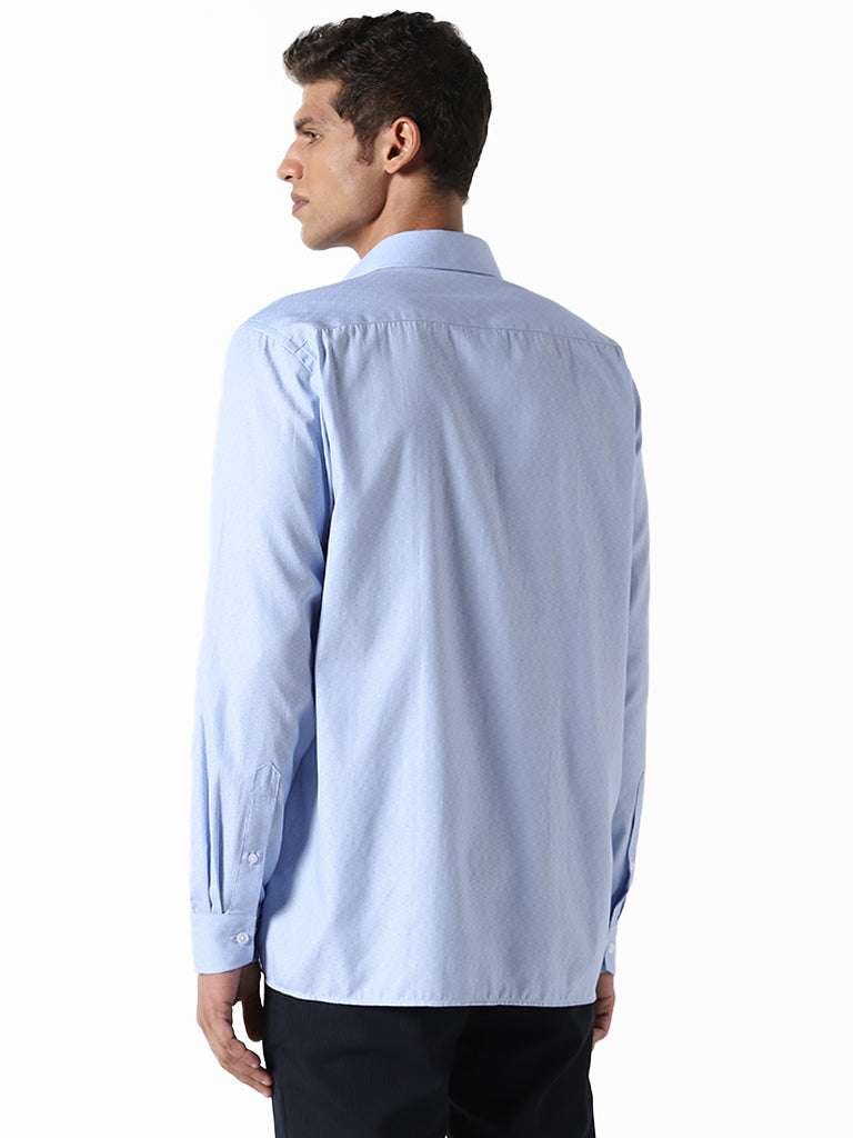 WES Formals Dobby Patterned Blue Relaxed-Fit Shirt