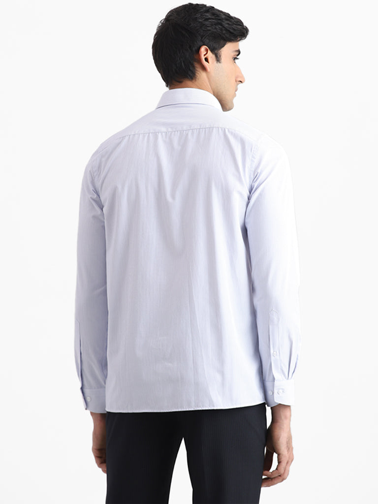 WES Formals White & Blue Striped Slim-Fit Shirt